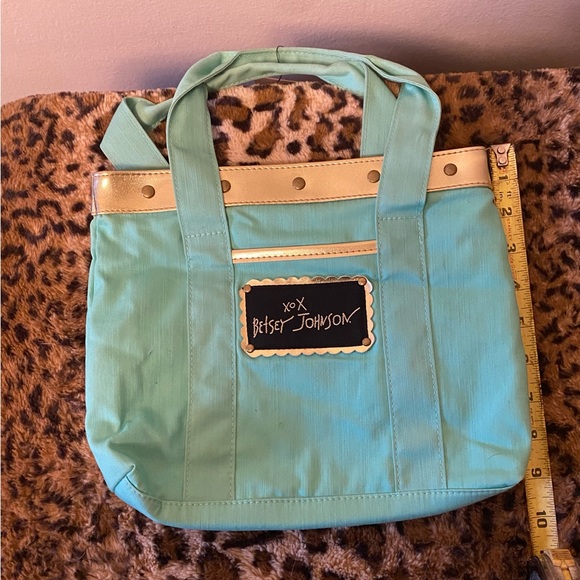NWT Vintage Betsey Johnson Tote Purse in mint green with leopard lining. - Picture 4 of 5